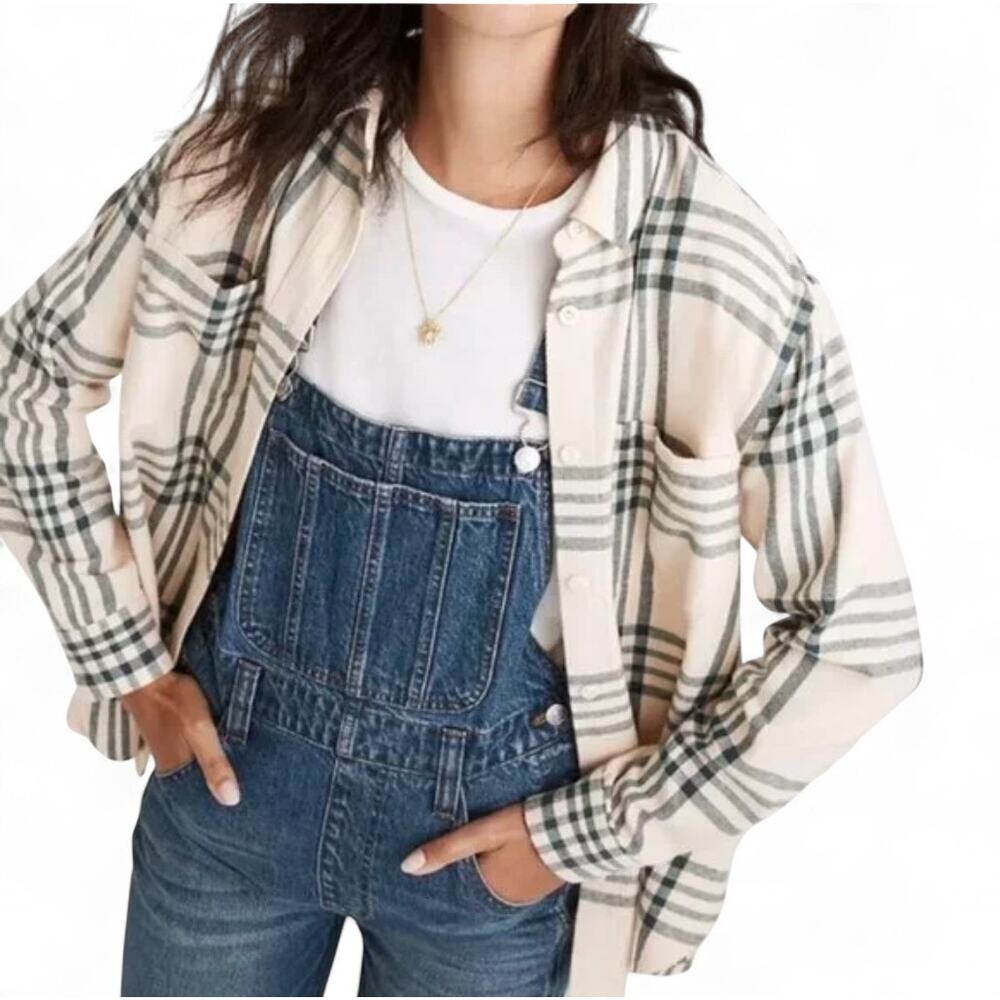 MADEWELL Oversized Boyfriend Swing Shirt in Windowpane - Size Small